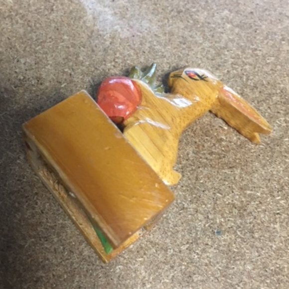 VTG Hand Carved Hand Painted Wooden Rabbit Pencil Sharpener 2.25"H - Picture 3 of 12